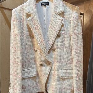 Generation Love Cream Tweed Pink-Thread Double-Breasted Blazer